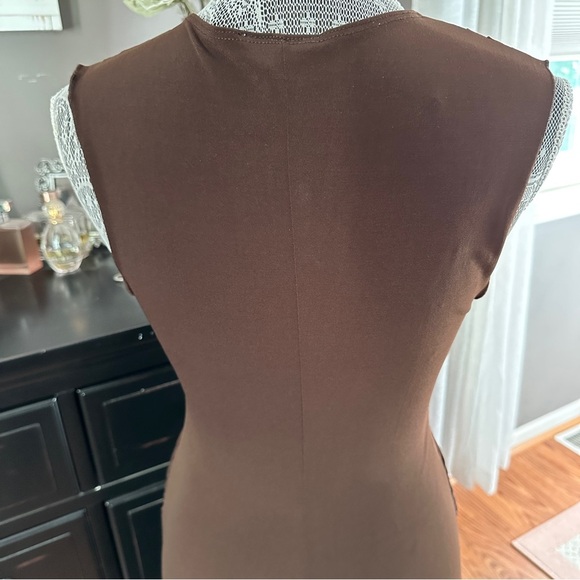 Candie’s Brown Sleeveless Ring Detail Midi Dress L Glam Mob Wife Cocktail Party - Picture 10 of 16
